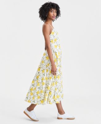 Women's Square-Neck Seamed Fit & Flare Midi Dress