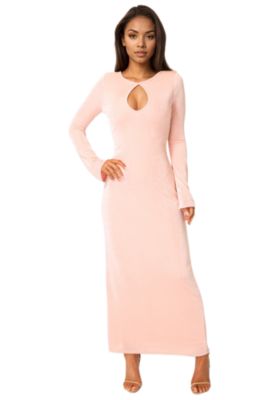 Bebe Women's Long Sleeve Open Neck Slinky Maxi Dress