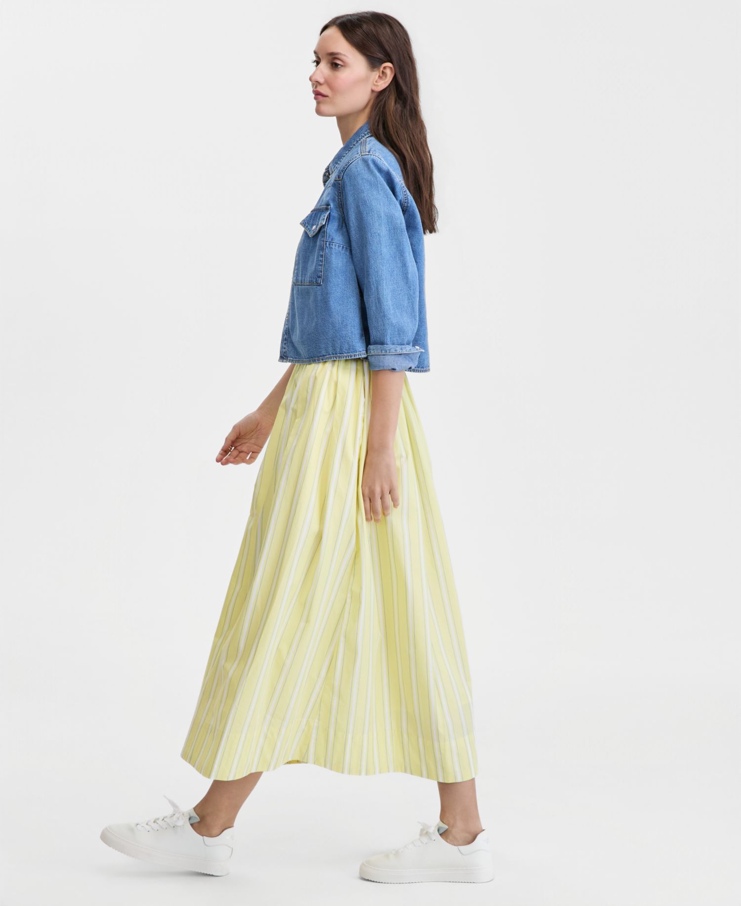Women's Pull-On Cotton Poplin Midi Skirt