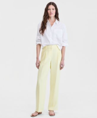 Women's High-Rise Polished Crepe Pleated Wide-Leg Trousers