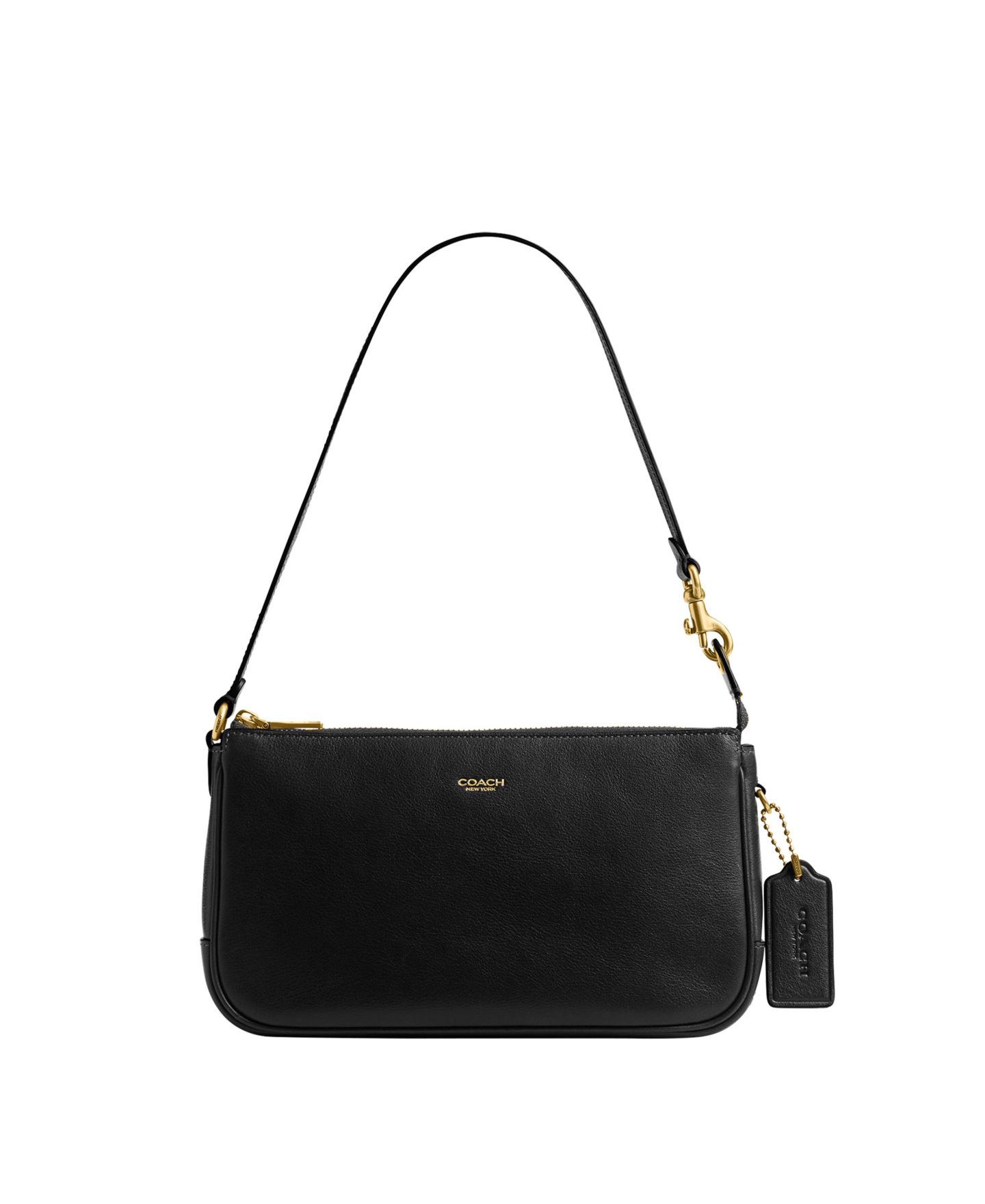 Женская сумка Coach Plaza Small Leather Slim Shoulder, цвет: Латунный / Чёрный — фото 1