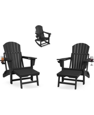 Adirondack Outdoor Rocking Chairs for Porch, Folding Adirondack Rocker Chair With Two Cup Holders