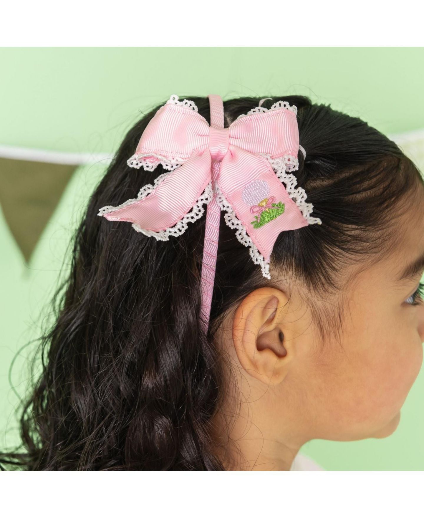 Аксессуары для волос Sweet Wink Golf Tee Embroidered Lace Bow Headband для девочек, цвет: Розовый — фото 2