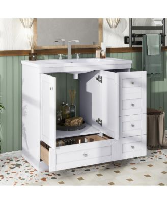 36" Shaker Bathroom Vanity with Resin Sink, 4 Soft Close Drawers & 2 Doors, Ample Storage for Modern Homes