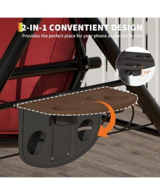 3 Seat Outdoor Porch Swing, 2-in-1 Patio Swing Chair with Thickened Removable Cushions, Adjustable Canopy   Cup Holders