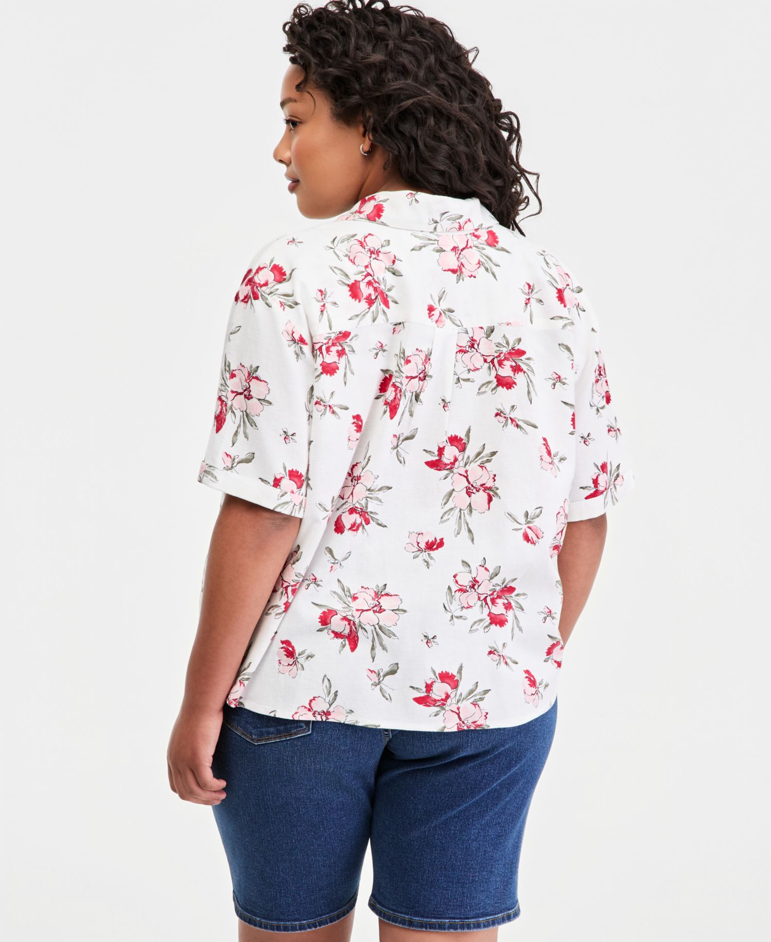 Plus Size Bennie Button-Up Camp Cotton Shirt