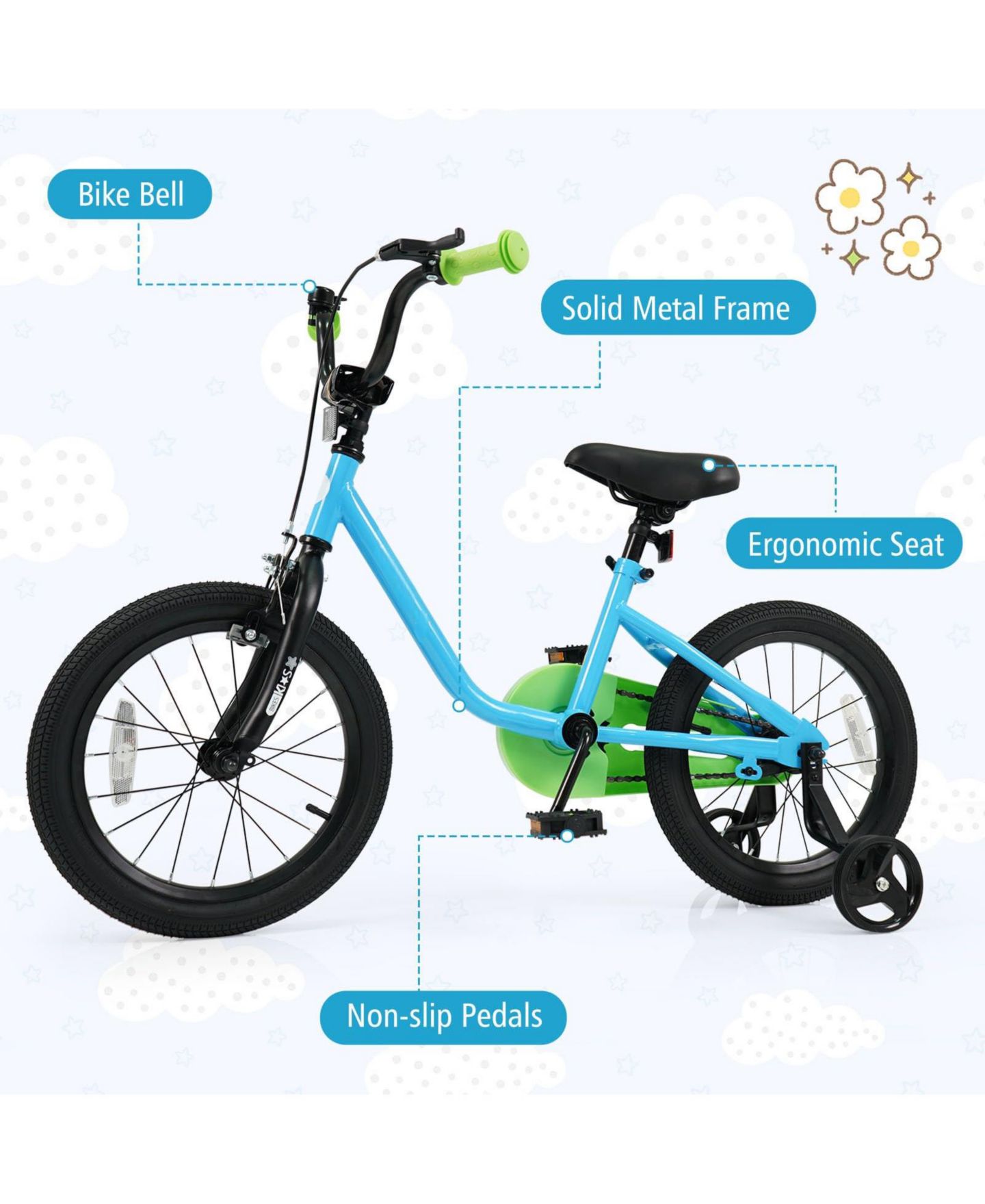 Детская игрушка Mecale 12" Adjustable Bicycle with Detachable Training Wheels, 3–7 лет, цвет: Синий — фото 7