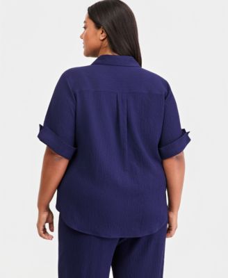 Plus Size Collared Button-Front Shirt 