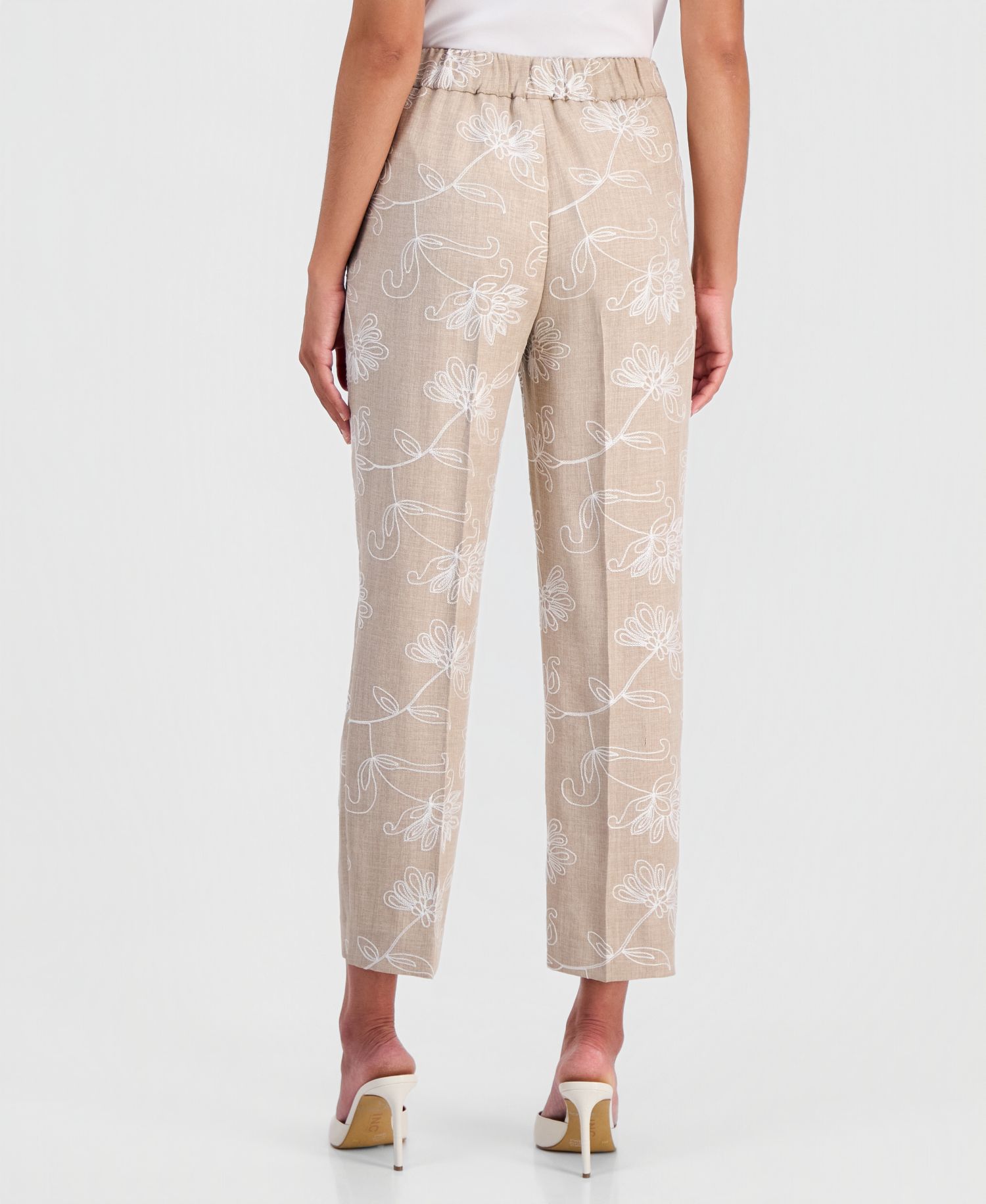 Women's High-Rise Embroidered Ankle Pants, Regular & Petite