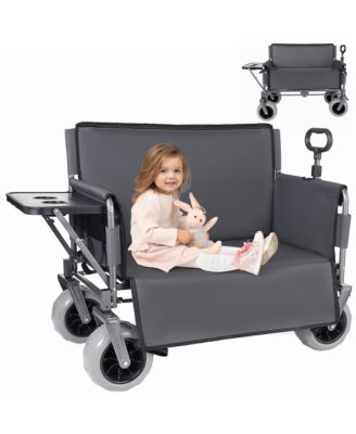 Collapsible Wagon with Bench Seat and Rear-Mounted Folding Tabletop, 500lbs Heavy-Duty, 180L Capacity for Camping, Beach and Garden