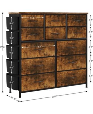 12-Drawer Fabric Dresser with Side Pockets, Hooks, Steel Frame & Wood Top Chest