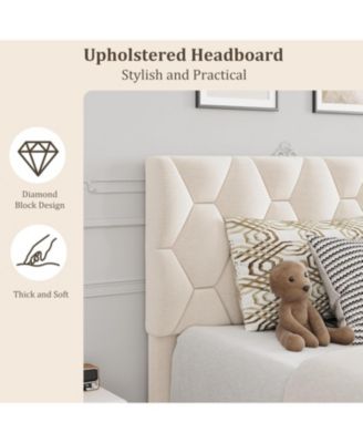 Twin Upholstered Bed Frame, Heavy-Duty Platform Bed Frame with Upholstered Headboard & Strong Wood Slats