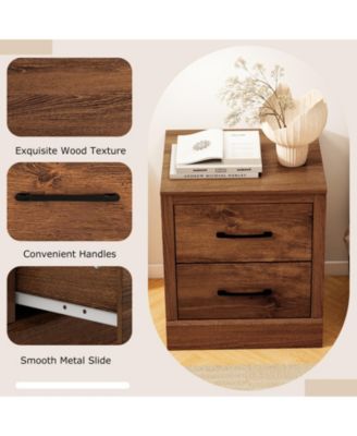 Set of 2 Drawer Nightstand Bedside Table Compact Sofa End Table Rustic Walnut