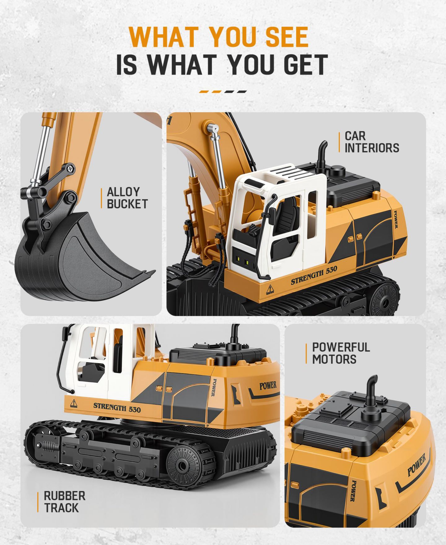 Детская игрушка SUGIFT 1:16 11-Channel Control Alloy Bucket RC Excavator with Lights and Sounds, цвет: Жёлтый — фото 9