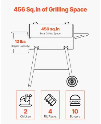 Wood Pellet Grill Smoker, 8-in-1 Outdoor BBQ, 456 Sq. In. Cooking Area, Digital Controller, Meat Probe, 500°F Max