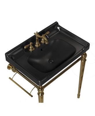 28" Bathroom Ceramic Sink Basin with 3 Faucet Holes, Rectangular Countertop Vanity with Overflow for Modern Bathroom