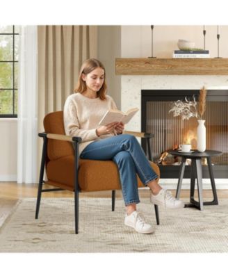 Modern Accent Chair with Metal Frame, Upholstered in Plush 420g Teddy Sherpa Fabric Cozy Reading Chair