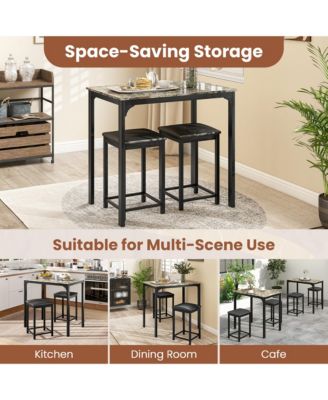 3 PCS Counter Height Dining Set Faux Marble Table and 2 Chairs Kitchen Bar