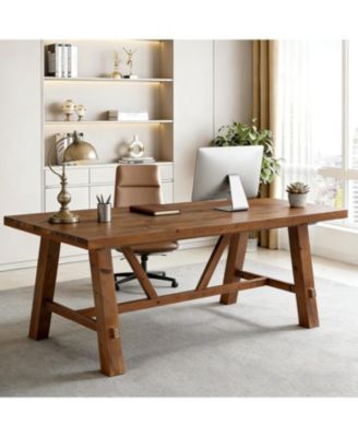 70.87" Solid Wood Executive Desks, Long Large Office Desk, Farmhouse Computer Desk