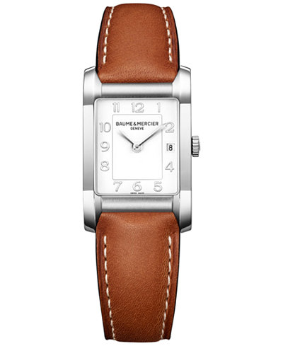 Baume & Mercier Women's Swiss Hampton Light Brown Leather Strap Watch 35x22mm M0A10186