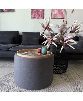 Round Storage Ottoman Table with Flip Top Tray