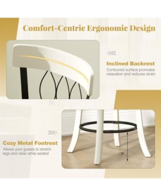 26'' Set of 4 Bar Stools w/ Footrest Rubber Wood Frame & Tufted Rivets