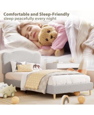 Bed Frame with Upholstered Headboard, Soft Low Profile Sturdy Platform Bed with Rounded Corners Design, Heavy Duty, Wooden Slats