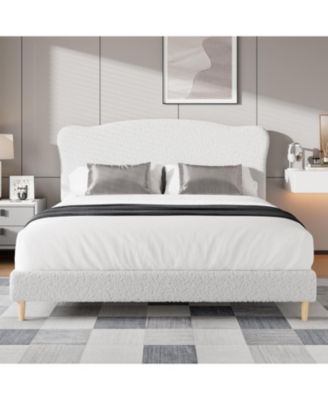 Bed Frame with Upholstered Headboard, Soft Low Profile Sturdy Platform Bed with Rounded Corners Design, Heavy Duty, Wooden Slats