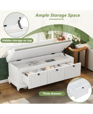 Shoe Bench - Fluted Entryway Storage Bench with Cushion, 3 Drawers and Hidden Compartment for Hallway, Living Room