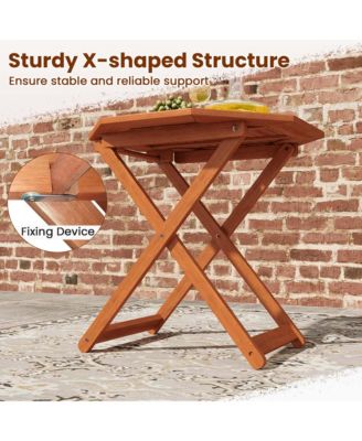 Outdoor Patio Folding Wood Dining Table for 4 with 2" Umbrella Hole for Garden