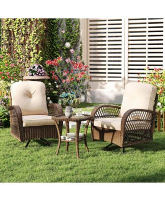 3 PCS Patio Swivel Rocker Set Gliding Bistro Furniture Set with Tempered Glass Table