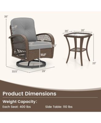 3 PCS Patio Swivel Rocker Set Gliding Bistro Furniture Set with Tempered Glass Table