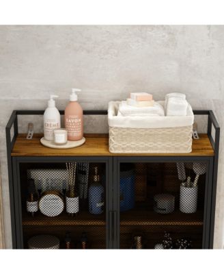 Toilet Storage with Metal Mesh Doors and Adjustable Shelves