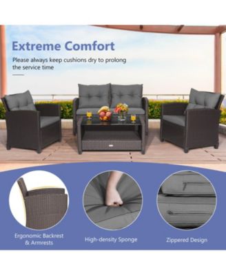 8 PCS Patio Rattan Furniture Set Glass Table Shelf Sofa Cushion