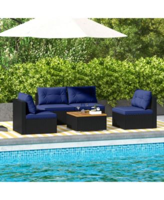 5 Piece Outdoor Furniture Set with Seat & Back Cushions Acacia Wood Tabletop