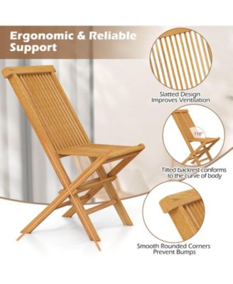 3 PCS Folding Patio Bistro Set Teak Wood Round Table and Chairs Furniture Set