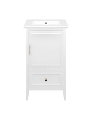 20" Freestanding Bathroom Vanity with Sink, Solid Wood MDF Cabinet, Semilune Ceramic Sink, Drawer Shelf for Small Bathroom