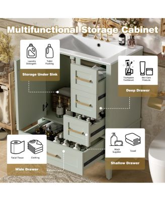 24.8" Bathroom Vanity with Ceramic Sink, Modern Freestanding Solid Wood MDF Cabinet, 3 Drawers Soft Close Door for Small Spaces