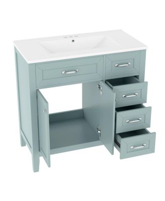 36"  Bathroom Vanity with Ceramic Sink, Solid Wood Frame, Storage Cabinet & Drawers for Modern Home