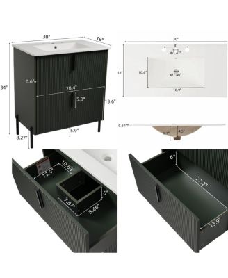30" Bathroom Vanity with Sink, Modern Fluted MDF Cabinet, Full-Extension Soft Close Drawers for Small Spaces