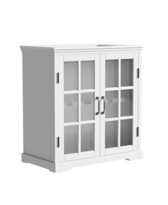 30'' Bathroom Vanity with Ceramic Sink, Tempered Glass Doors, Large Storage & Rubber Wood Frame for Modern Bathrooms