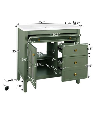 Bathroom Vanity with Sink, Medieval Glass Doors, Motion Sensor Lighting, Flip Drawer & Adjustable Storage for Modern Homes