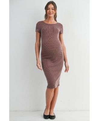 Women's Maternity Bodycon Ribbed Knit Short Sleeve Midi Dress
