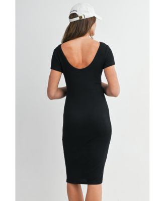Women's Maternity Bodycon Ribbed Knit Short Sleeve Midi Dress