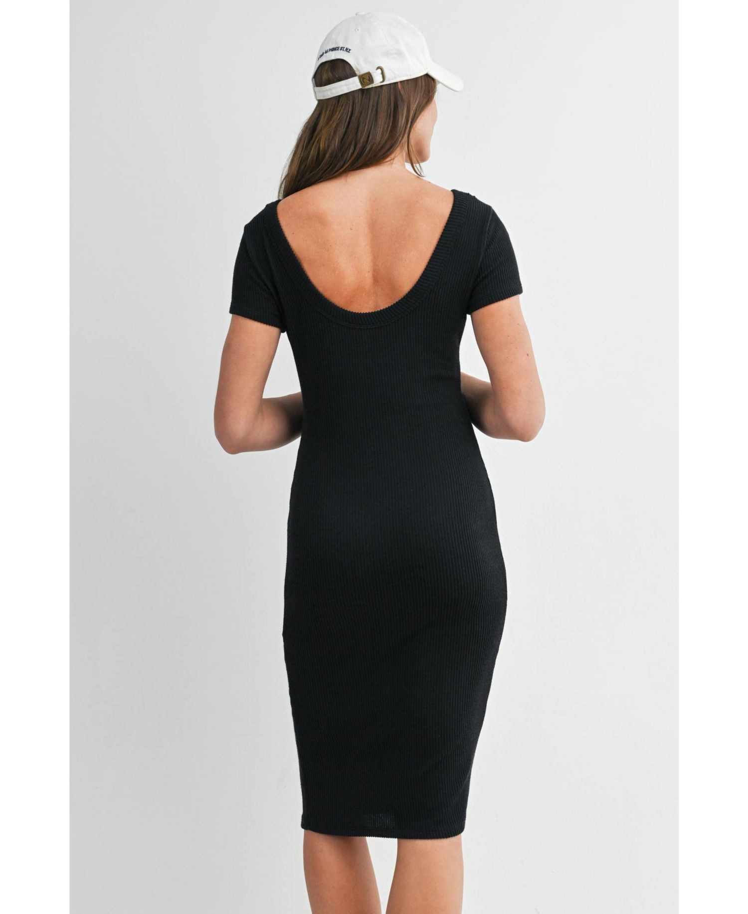 Women's Bodycon Ribbed Knit Short Sleeve Midi Dress
