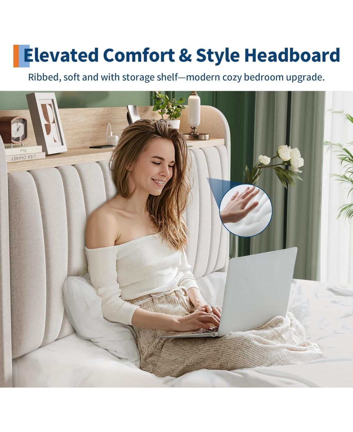 gaomon Bed Frame with Storage Headboard, Upholstered Platform Beds Drawers, Charging Station, Noise-Free