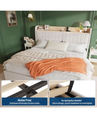  Bed Frame with Storage Headboard, Upholstered Platform Beds with Drawers, Charging Station, Noise-Free, No Box Spring Needed