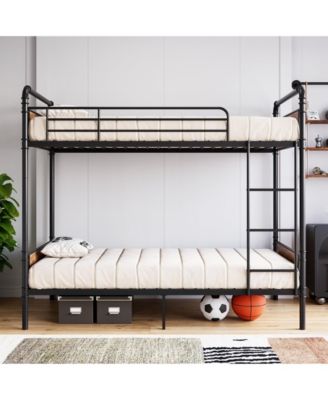 Metal Bunk Bed Heavy Duty Twin Bunk Guardrail Ladder Convertible No Box Spring