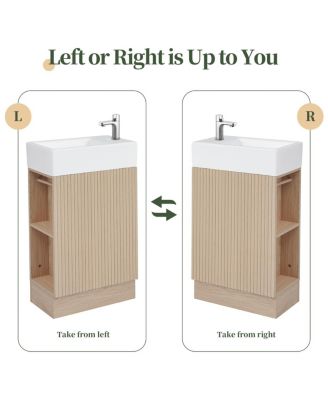 Bathroom Vanity with Sink, MDF Storage Cabinet, Two-Tier Shelf & Left or Right Orientation for Small Bathrooms