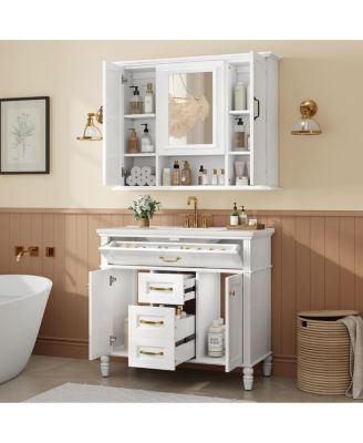 36" Bathroom Vanity with Sink & Mirror Cabinet, Freestanding Storage with Soft-Close Drawers for Modern Bathroom